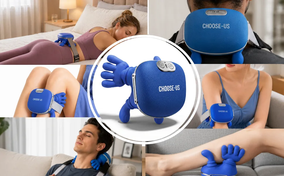 Choose-Us massager used across neck, shoulders, arms, legs and lower back