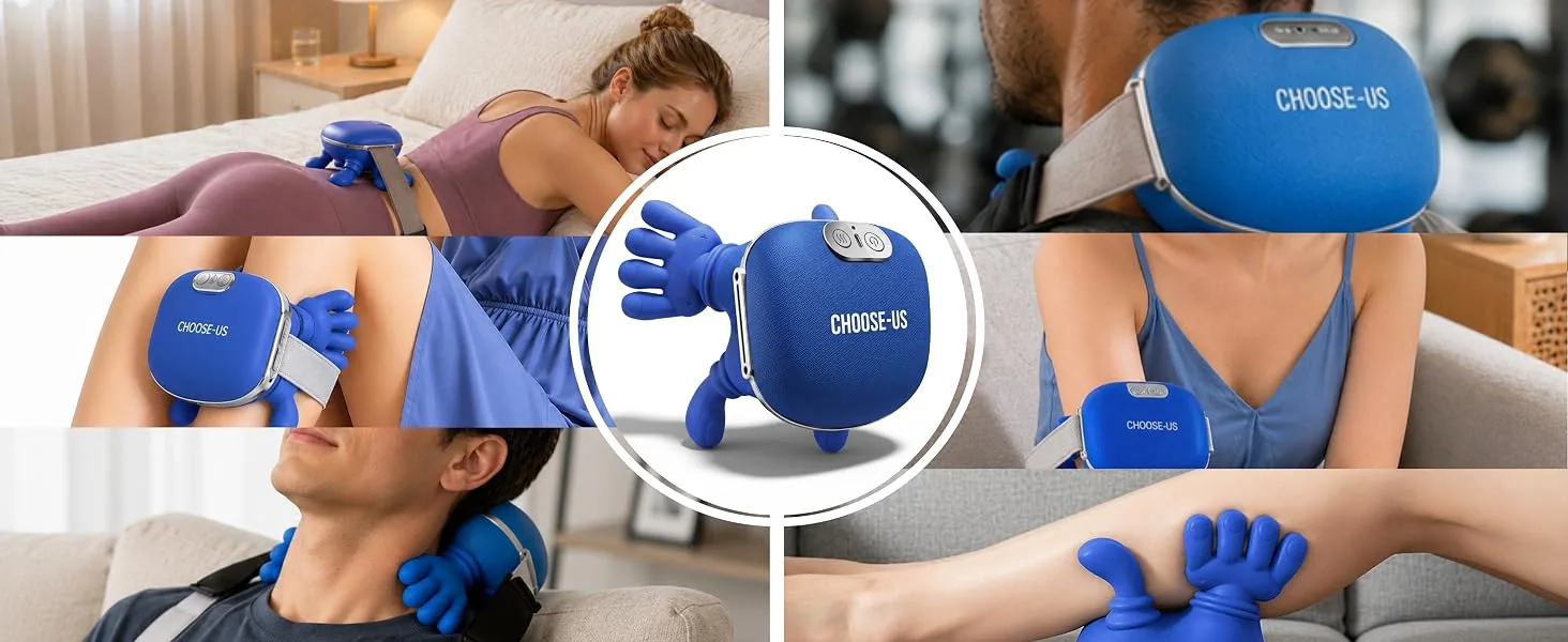 Choose-Us massager used across neck, shoulders, arms, legs and lower back