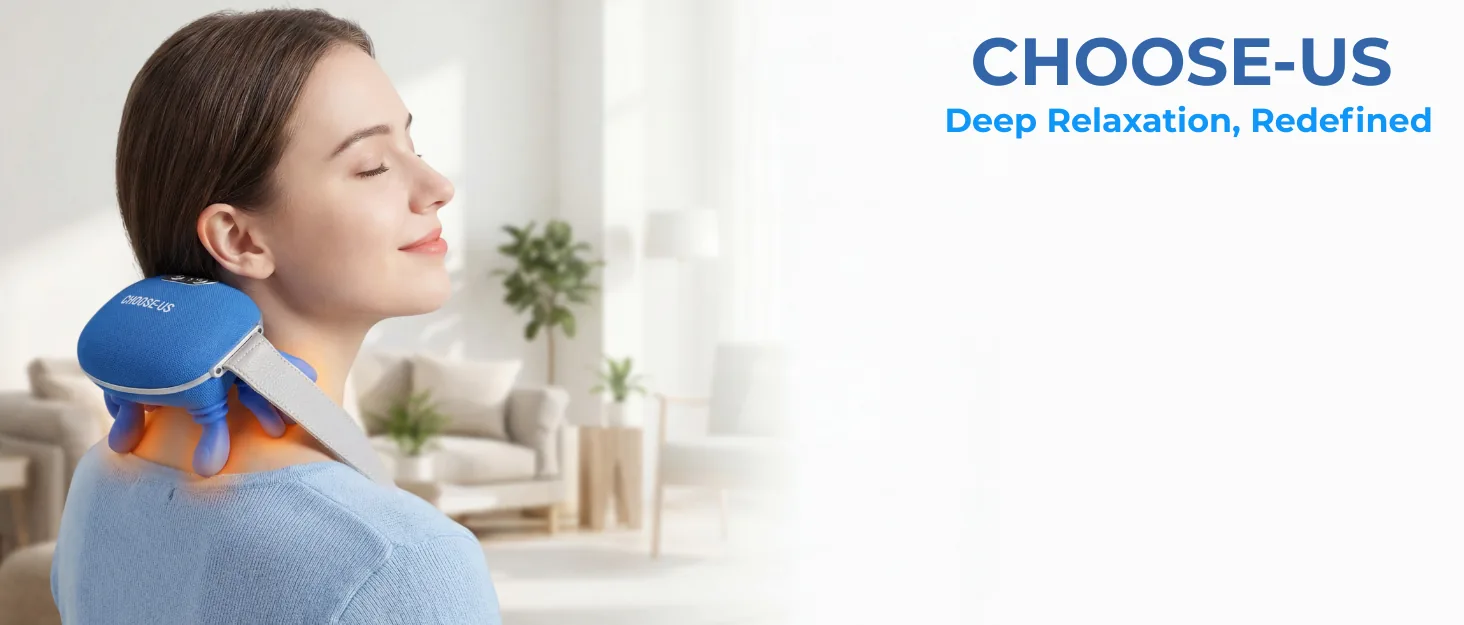 Why Choose-Us — human-like 4D kneading, heat therapy 40-45°C, cordless freedom, quiet operation, USB-C fast charging, safe and reliable