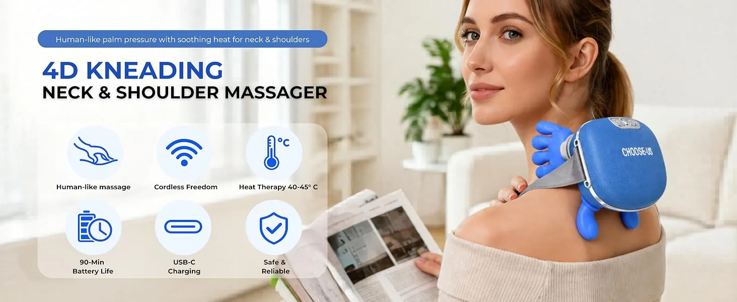 4D Kneading Neck & Shoulder Massager — human-like palm pressure with soothing heat