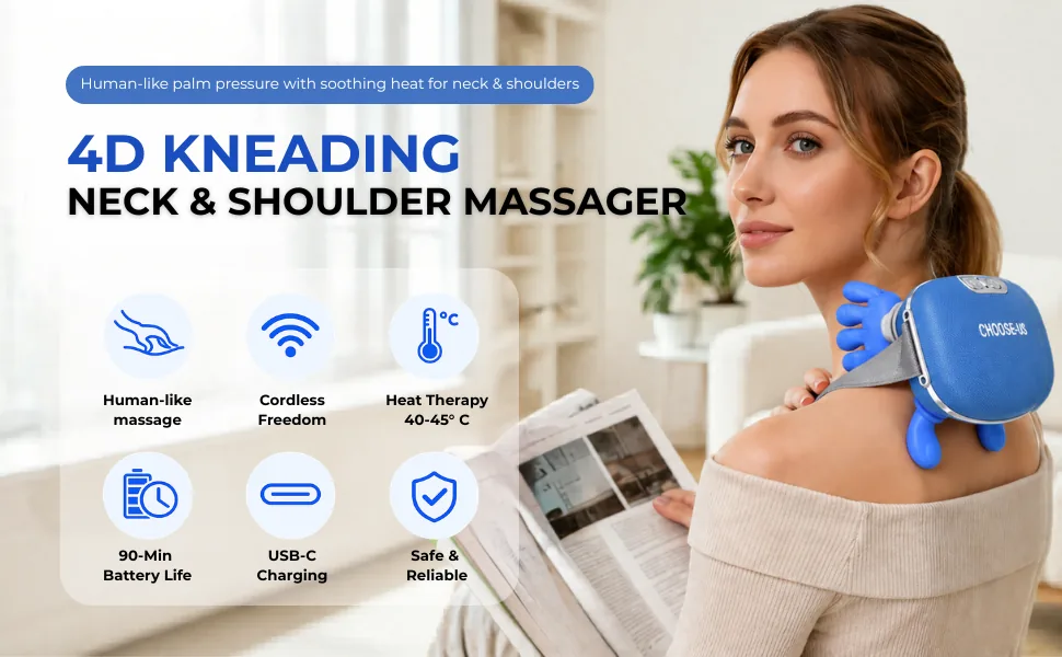 4D Kneading Neck & Shoulder Massager — human-like palm pressure with soothing heat